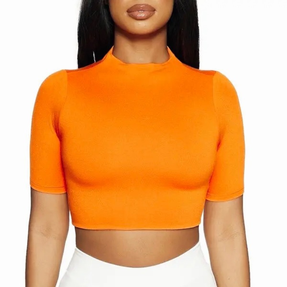 Naked Wardrobe Turtleneck Crop Top Orange X-Small